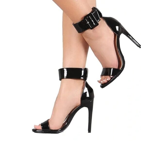 LILIANNA - SEXY Black Stiletto Buckle Ankle Strap High Heels - Size 8.5 - Picture 1 of 10